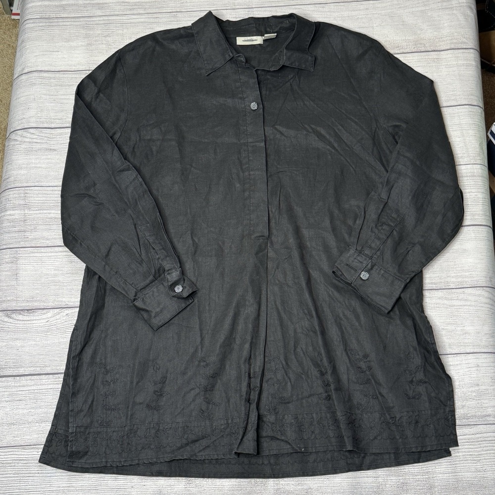 J. Jill Vintage Black‎ Linen Embroidered Tunic Size Large